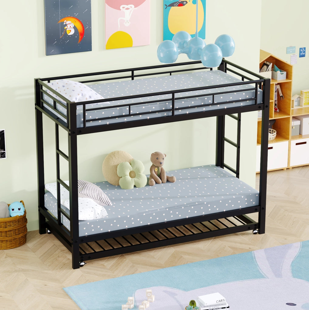 Letto a castello in metallo 90x200 cm con letto estraibile; nero