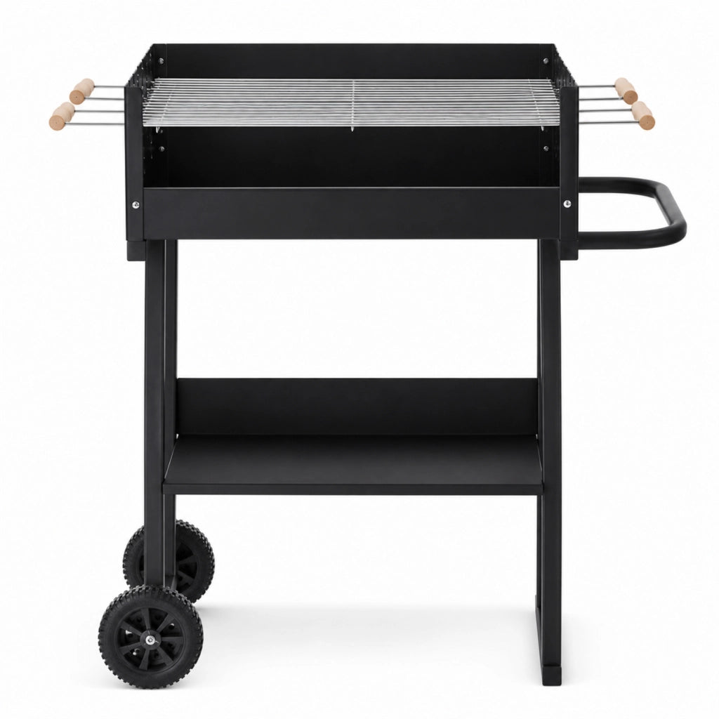 BBQ Grill A Carbone Con Griglia Regolabile Su Più Livelli Struttura In Acciaio Termico Piano Portaoggetti Integrato E Ruote Per Esterno Giardino Campeggio E Outdoor Cooking 87 x 52 x 90 Cm Nero