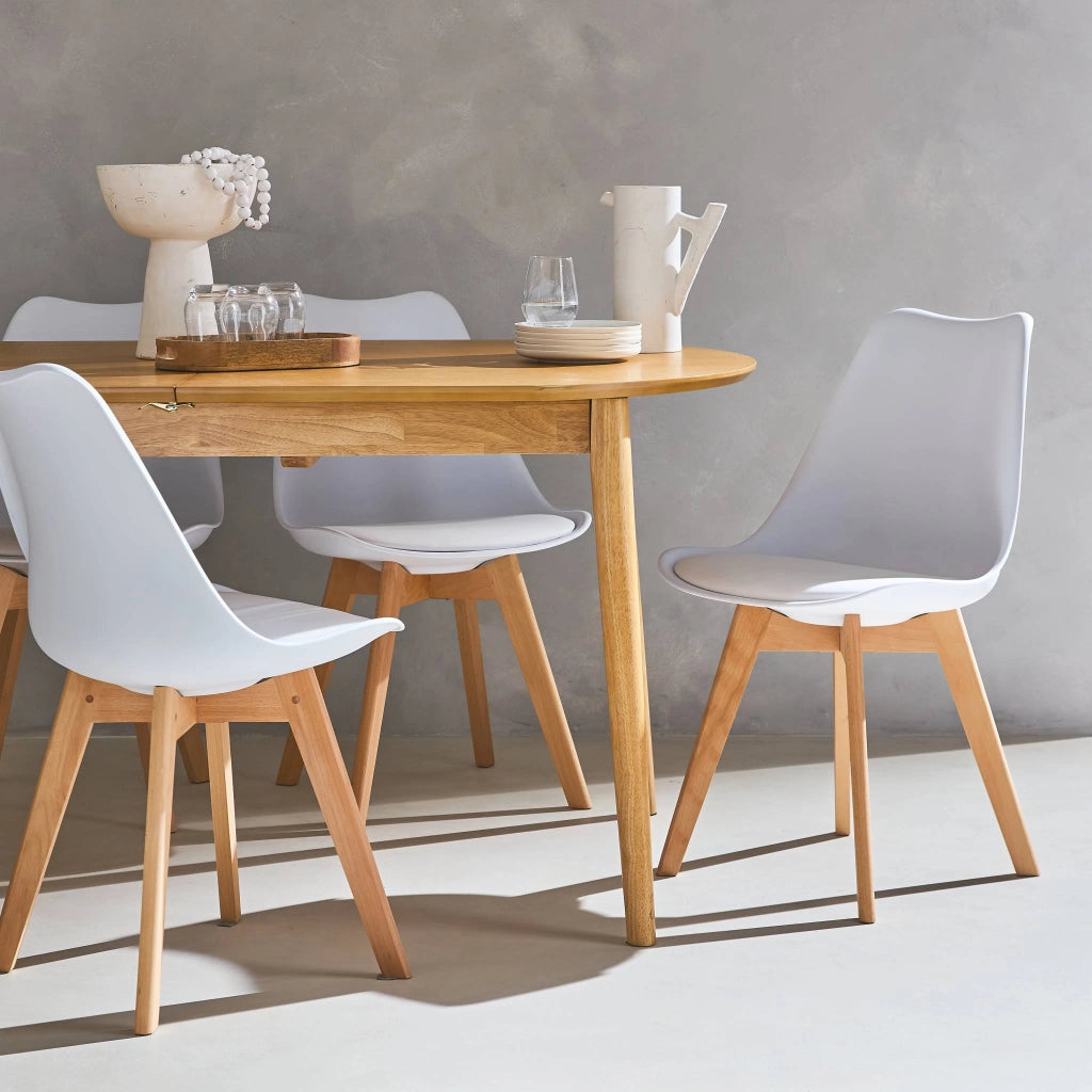 Set 6 sedie scandinave imbottite, gambe in legno per sala da pranzo,