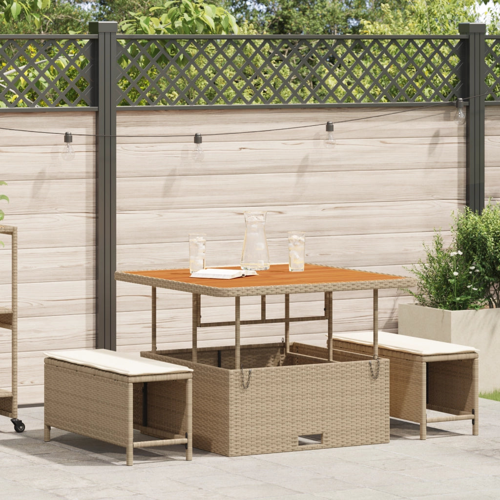 Set da pranzo da giardino 3 pezzi con cuscini in polyrattan beige e acacia