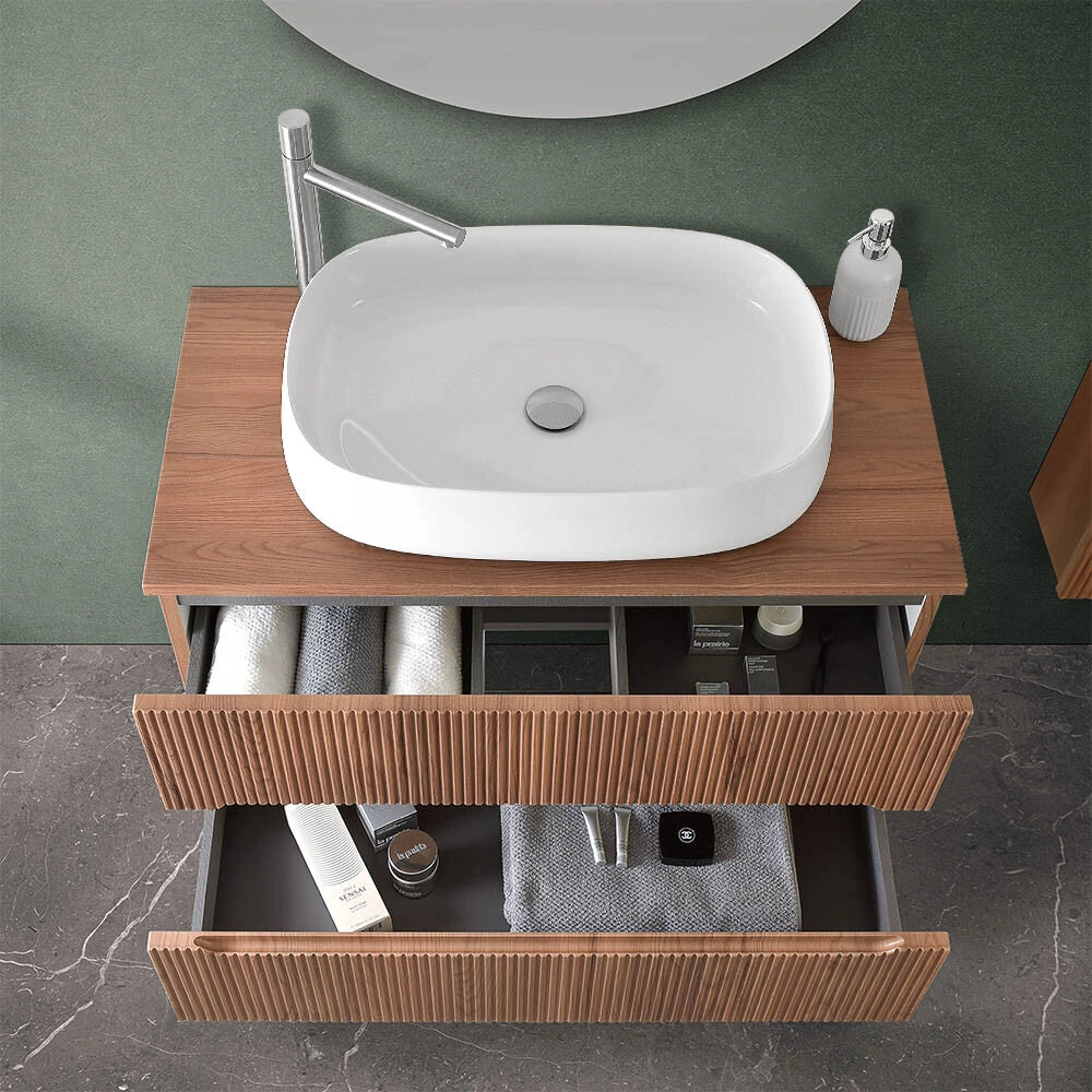 Mobile bagno sospeso cannettato 90 cm noce con top Bali