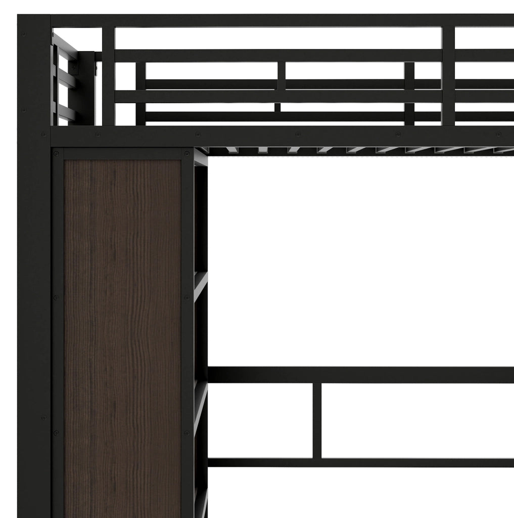 Letto a soppalco ULEVR 90x200 cm con scrivania, scaffali, gradini contenitore e LED controllabile via app, nero
