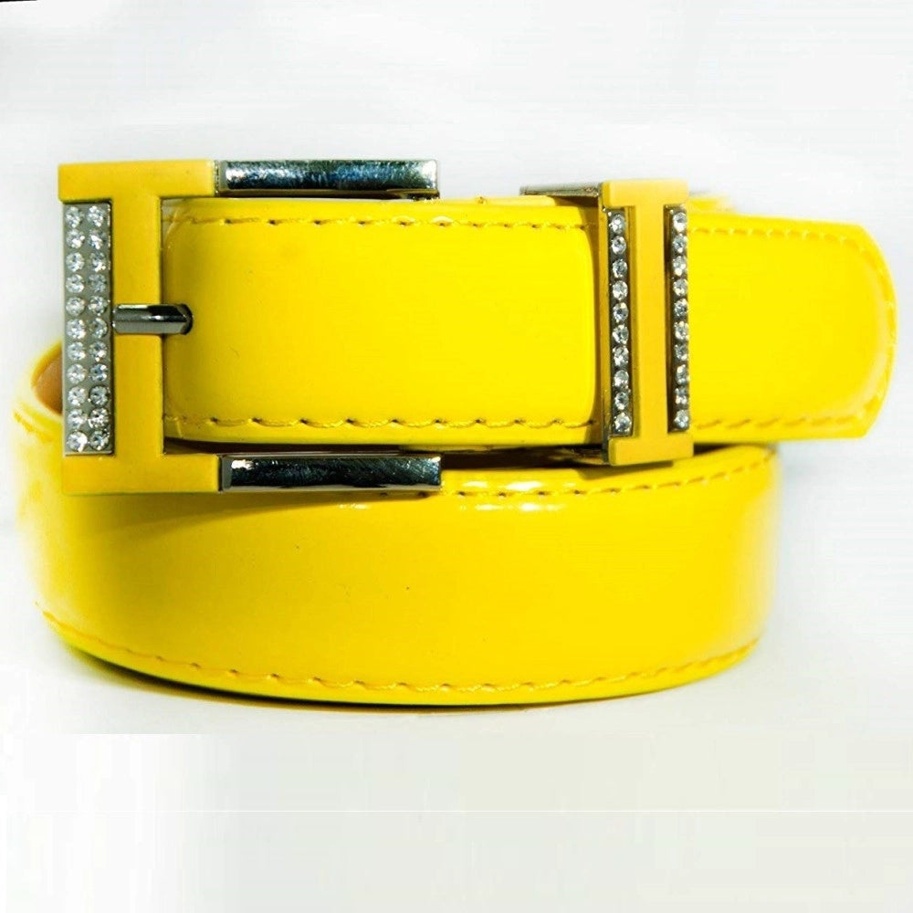 Trade Shop - Cintura Giallo Ecopelle Pelle Cinta Tessuto Fibbia In Metallo Brillantini -