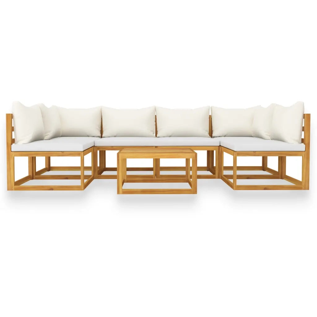 Set Divani da Giardino 7 pz con Cuscini Crema Massello Acacia 3057653