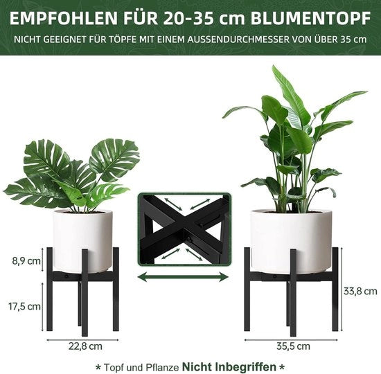 Supporto per piante - Supporto per piante in metallo a stile Mid Century (non incluso il contenitore) - angolo per interni ed esterni grande - supporto per fiori in metallo nero - adatto per contenitore da 20.5 cm
