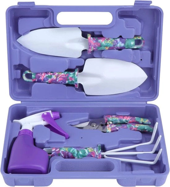 Set da giardinaggio ergonomico 5 pezzi con disegno di fiori blu - attrezzi per giardinaggio per piante e potatura
