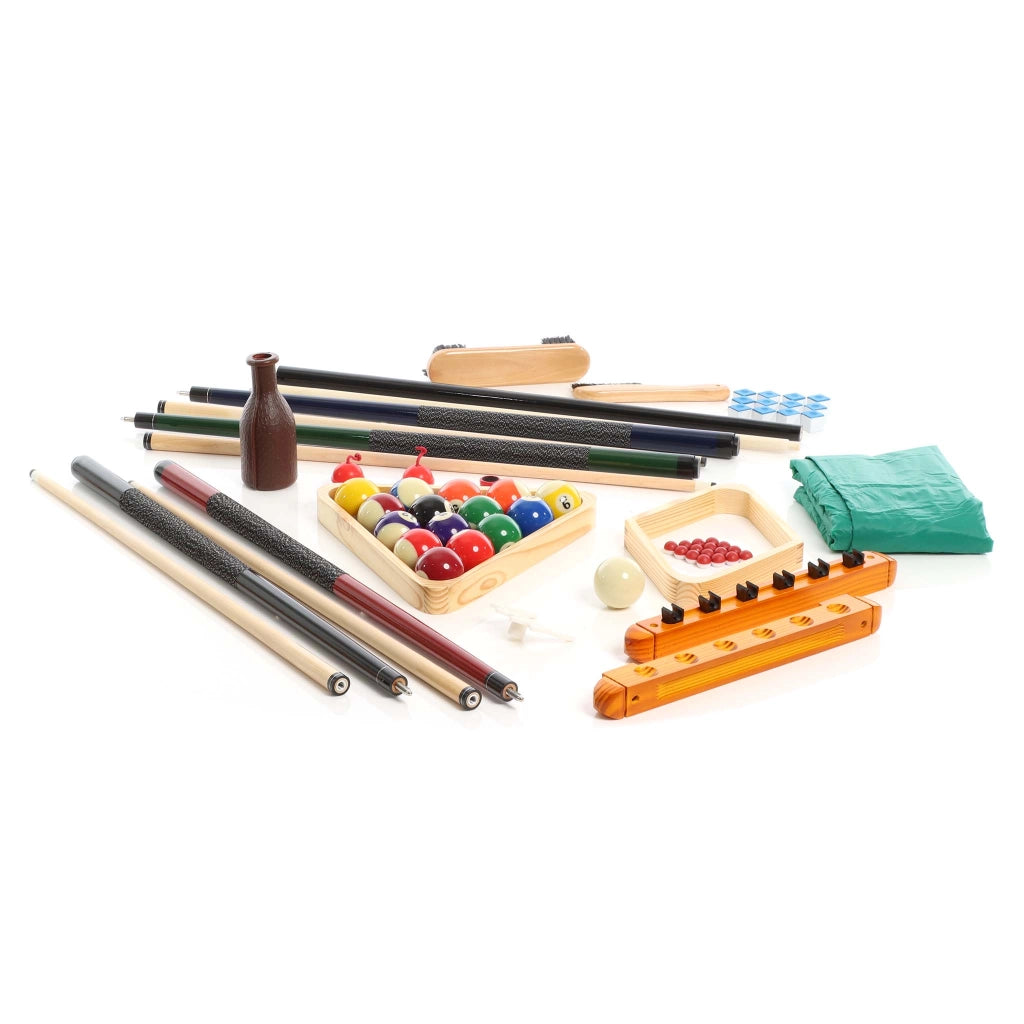 Set di accessori per biliardo 4 stecche triangolo e portastecche a parete