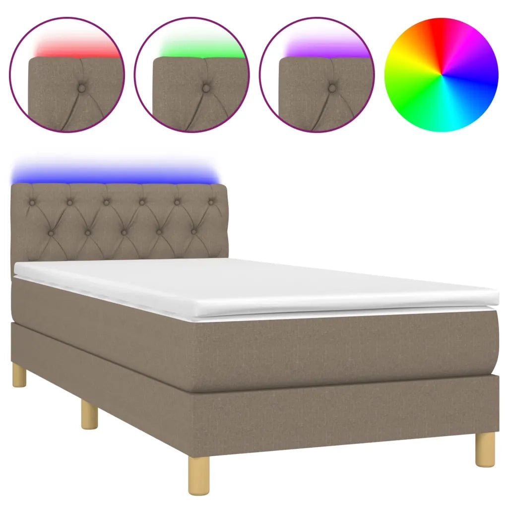 Letto a Molle con Materasso e LED-Struttura Letto con Materasso Tortora 80x200 cm in Tessuto 778855