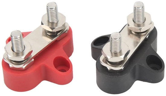 Blocco di Distribuzione Alta Potenza - 80 Amp - Pali di Collegamento per Batteria - Viti in Acciaio Inox - Manopole in Plastica Resistente al Calore - Materiale in Nylon Rafforzato