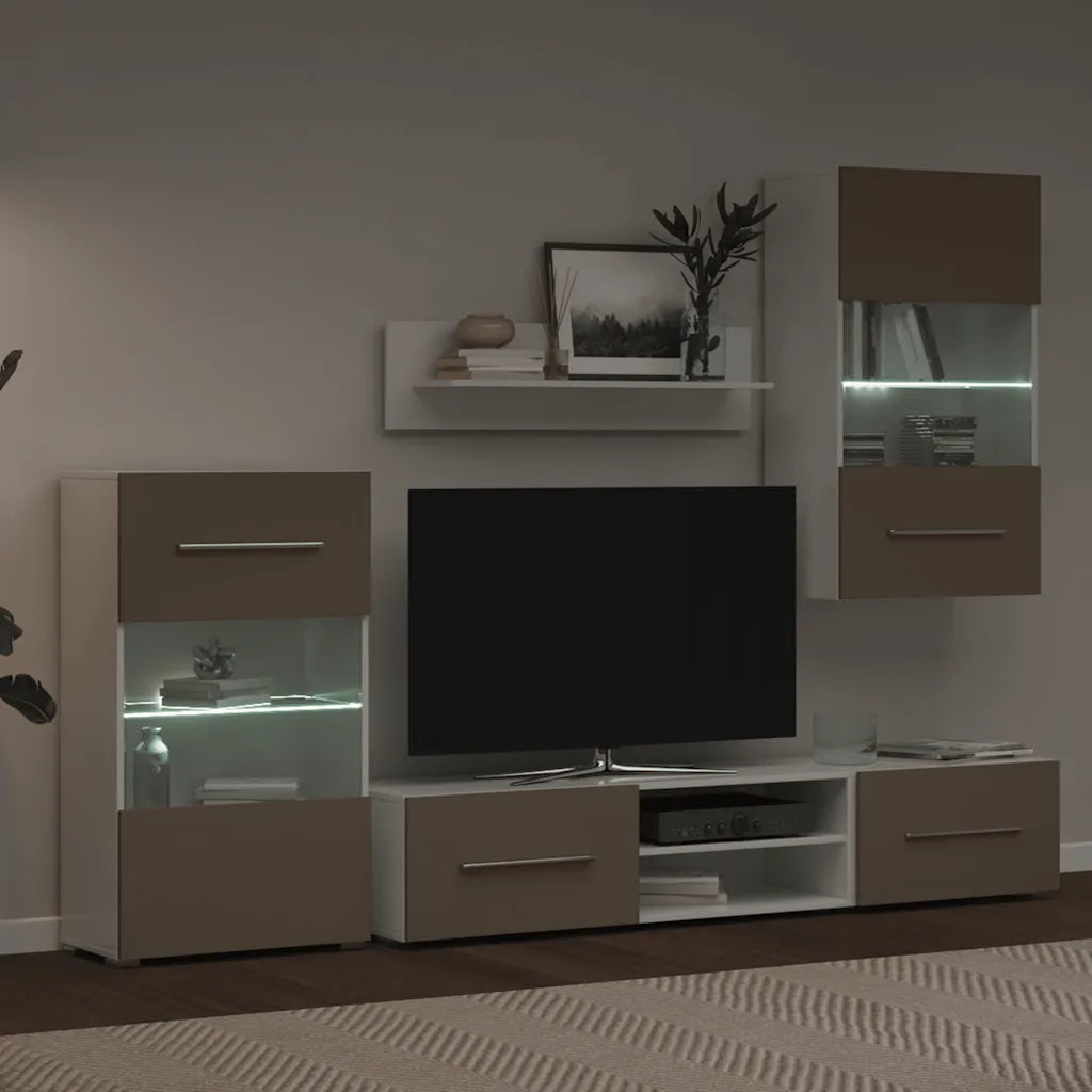 Mobile TV 5 pz con Illuminazione a LED Grigio Pietra Truciolato 3324233