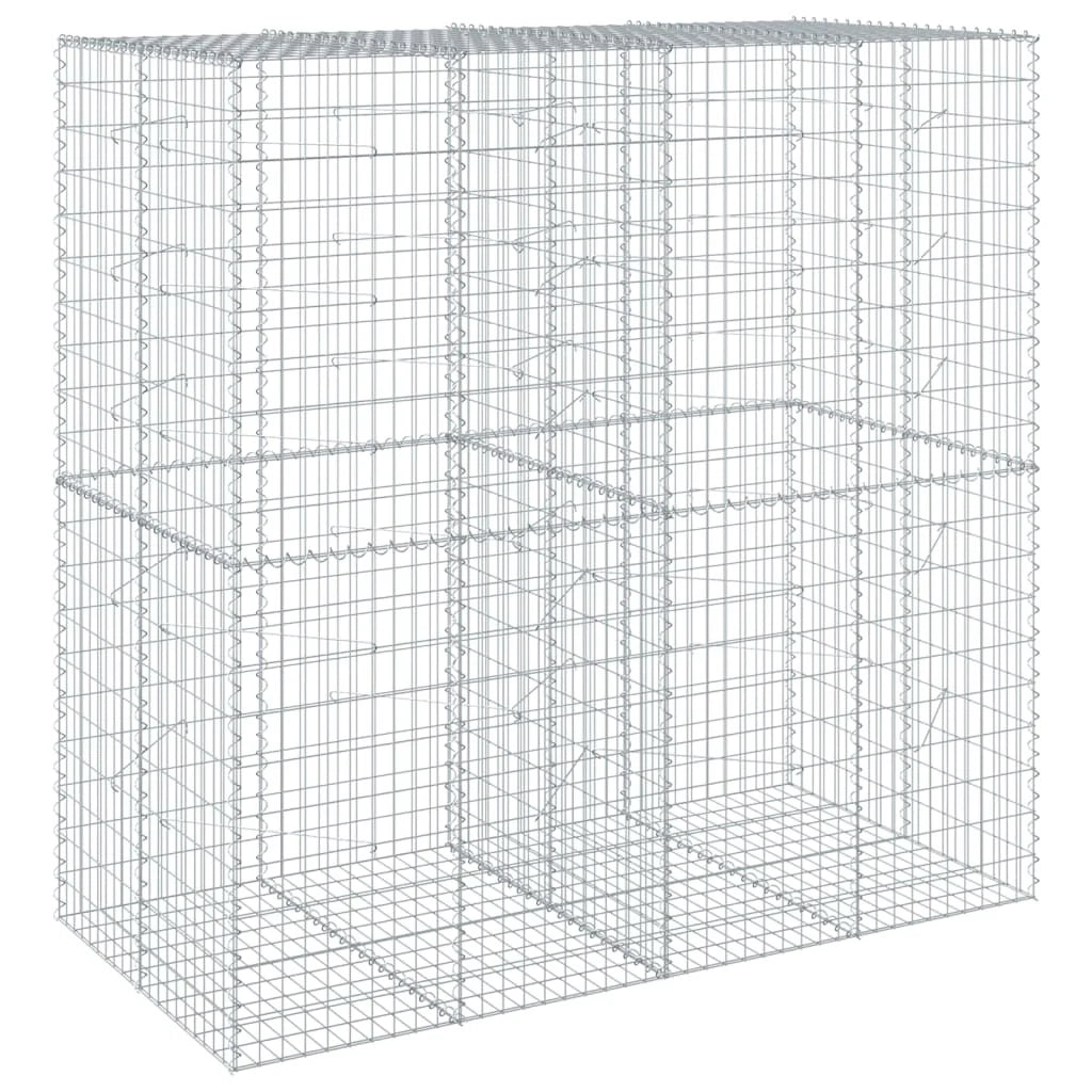 Gabbione recinto a gabbia muro di contenimento con coperchio 200 x 100 x 200 cm ferro zincato argento 02_0040141