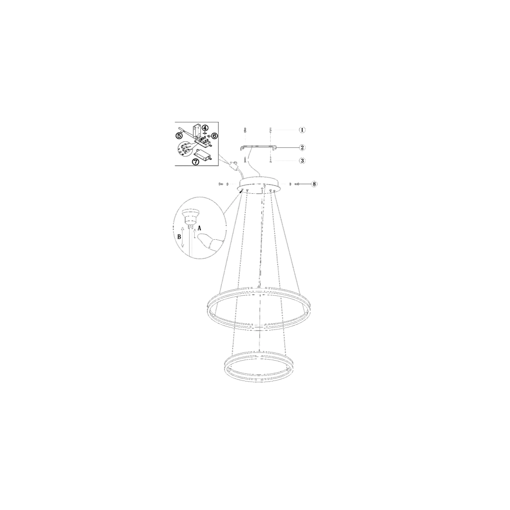 Lampada a Sospensione LED Palau 108W 3000K Dimmerabile Ø60 e Ø40 cm Argento - Due anelli in Metallo e Metacrilato