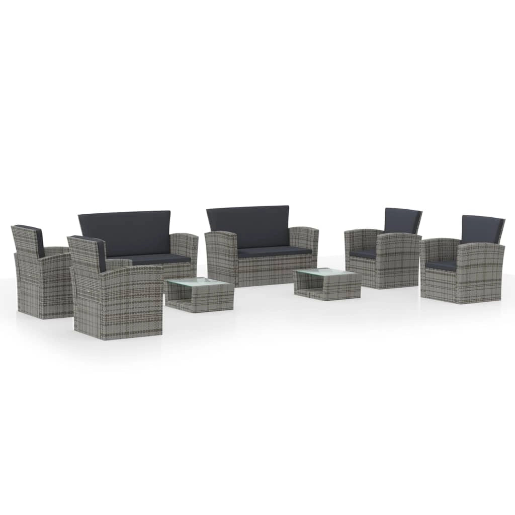 Set di mobili da giardino mobili da esterno 8 pezzi con cuscini resina intrecciata grigia 02_0017694