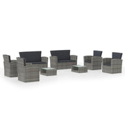 Set di mobili da giardino mobili da esterno 8 pezzi con cuscini resina intrecciata grigia 02_0017694