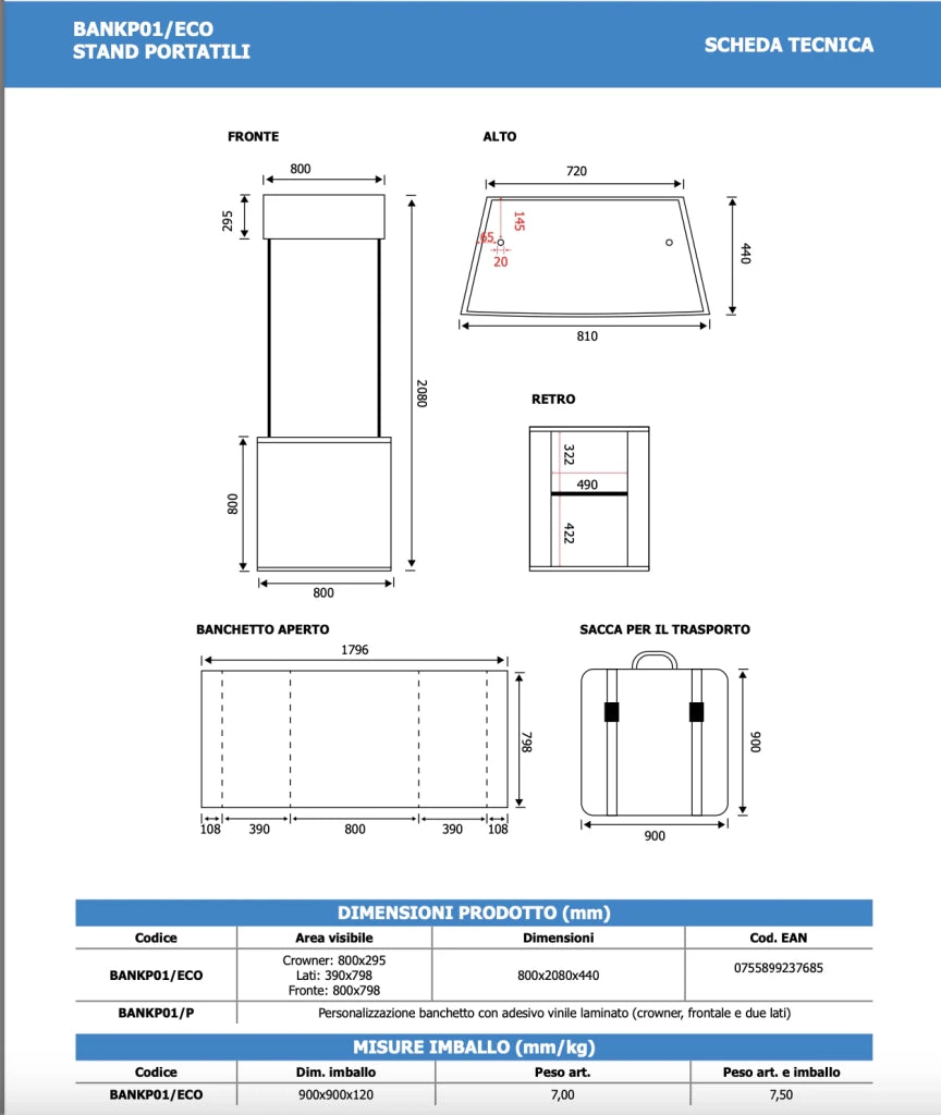Desk Promozionale in PVC con Insegna e borsa trasporto - Personalizzato EasyTop(Adesivo 30 cm, Crowner)