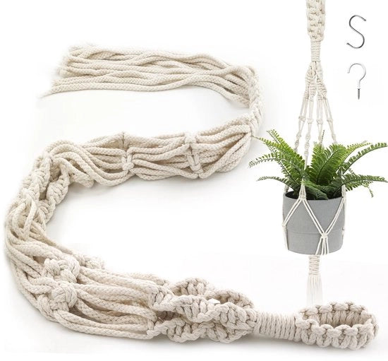 Borsa a Pioggia per Piante in Macramé, Borsa per Piante Sospesa, Appoggio per Piante per Interno con Gancio per Salotto, Esterno, Balcone, Finestra, Decorazione per Parete di Balcone (Piume Beige)