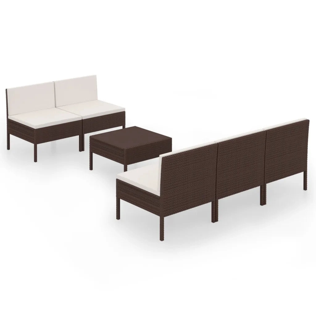 Set Divani da Giardino 6 pz con Cuscini in Polyrattan Marrone 3094319