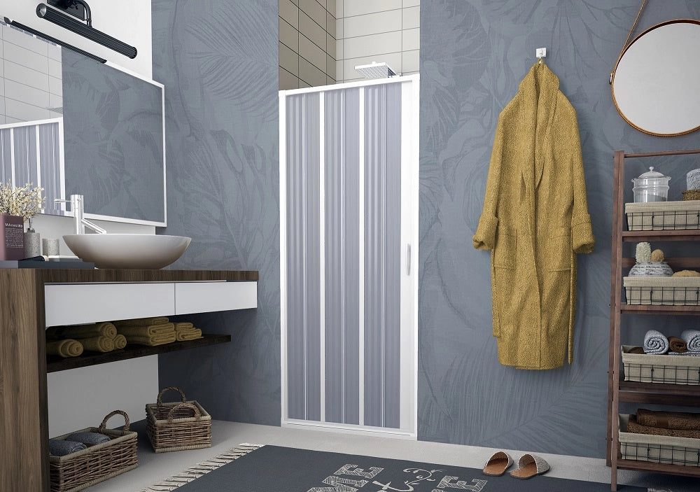Porta doccia a pacchetto pieghevole laterale pvc bianco h.185cm Sofly 170-150 cm