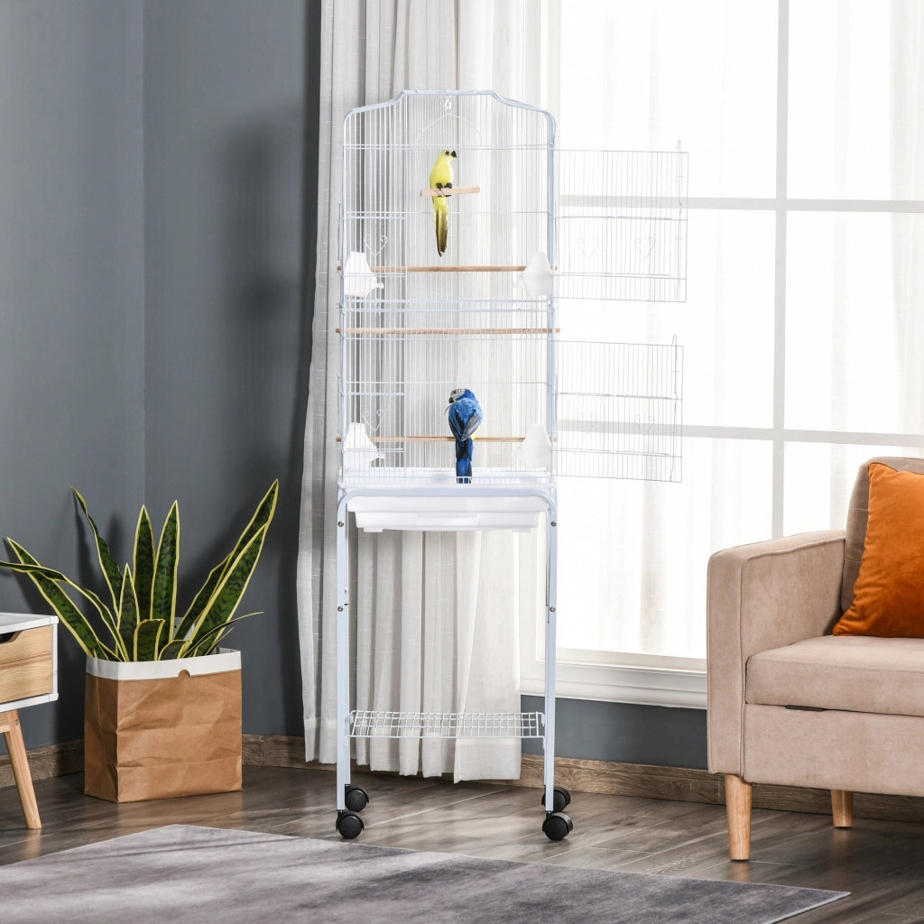 Gabbia per uccelli con ruote e tetto apribile ¨C zephmum ¨C bianco 46.5x36x157cm