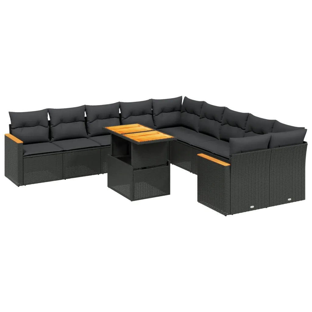 Set Divani da Giardino 11 pz con Cuscini in Polyrattan Nero 3273260