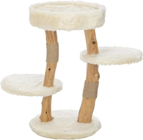 Cat Tree 73 cm in Crema su 2 Livelli con Steli di Betulla - Giocattolo per Gatti Piccoli con Casa per Gatti - Possibilità di Arrampicamento e di Sonno - Stabile e Accogliente