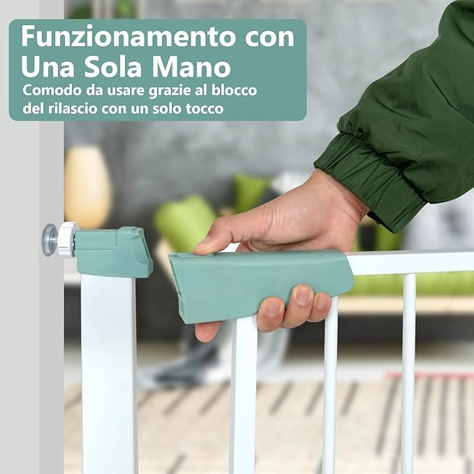 Cancelletto di Sicurezza per Bambini a Passo Passeggiato, Cancelletto di Sicurezza a Chiusura Automatica con Pressione per Bambini e Animali Domestici, Larghezza Regolabile da 80 a 132 cm