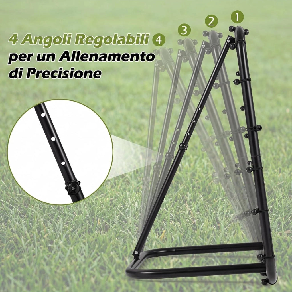 Rete Rimbalzo Calcio, Rete Calcio Rimbalzante Pieghevole da Giardino con 4 Altezze Regolabili, Telaio in Metallo e Picchetti, Porta da Calcio per Bambini, 83,5 x 52 x 77-85 cm