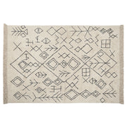 Tappeto in cotone beige con motivo geometrico e nappe 160 x 230 cm camera da letto soggiorno