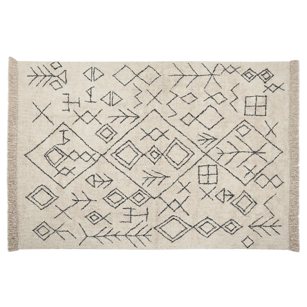 Tappeto in cotone beige con motivo geometrico e nappe 160 x 230 cm camera da letto soggiorno