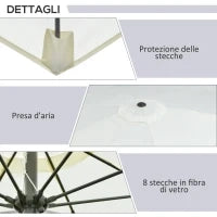 Ombrellone da Giardino Rotondo con Manovella e Inclinabile a 3 Livelli, Ø265x240 cm, Crema