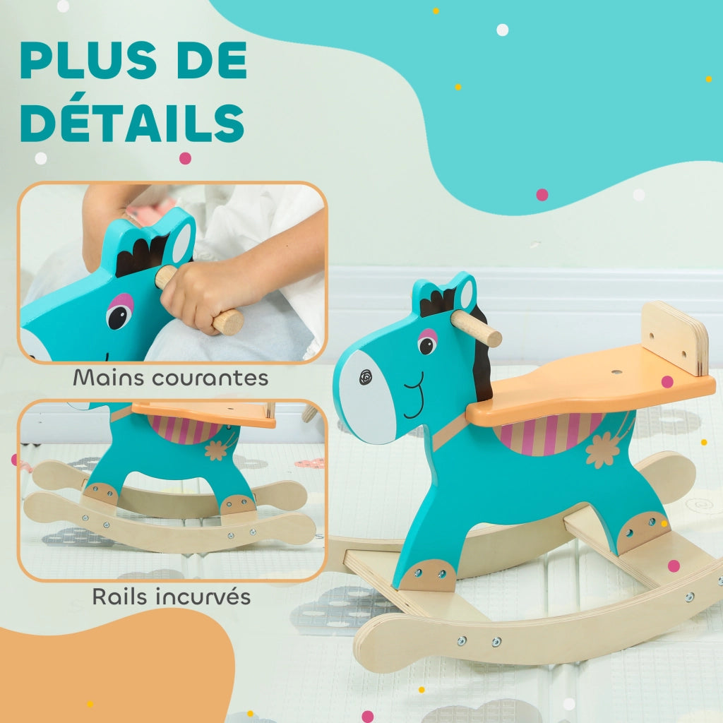Cavallo a Dondolo in Legno per Bambini ¨C Zephmum ¨C Verde 59x27x43 cm
