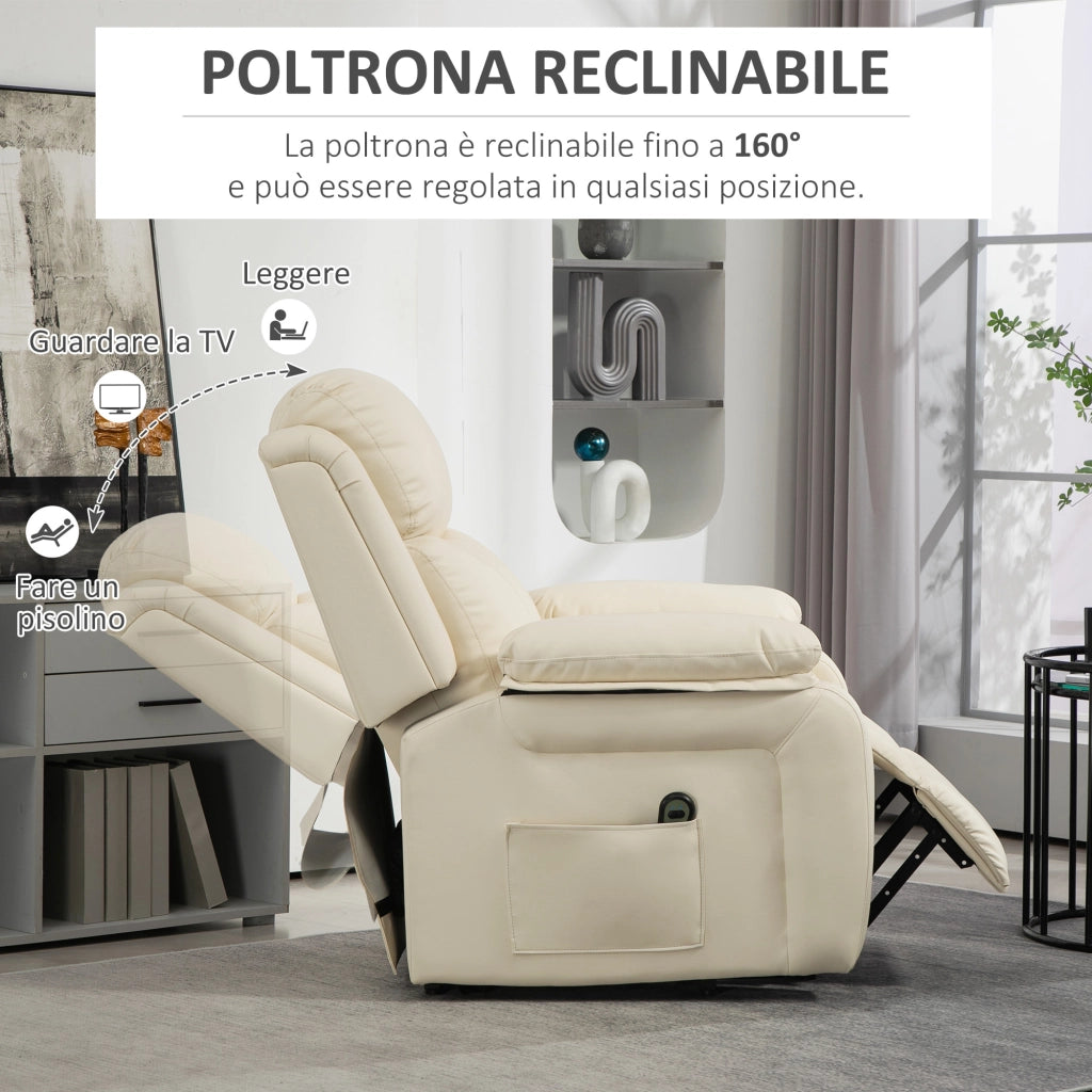 Poltrona Elettrica Alzapersona Reclinabile ¨C Zephmum ¨C Pelle PU, Bianco Crema