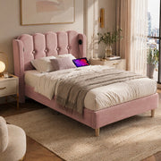 DESMIU Letto Singolo 1 Posto con USB e Porta Tipo C, Superficie di Riposo 90 × 200 cm, Senza Materasso, Rosa