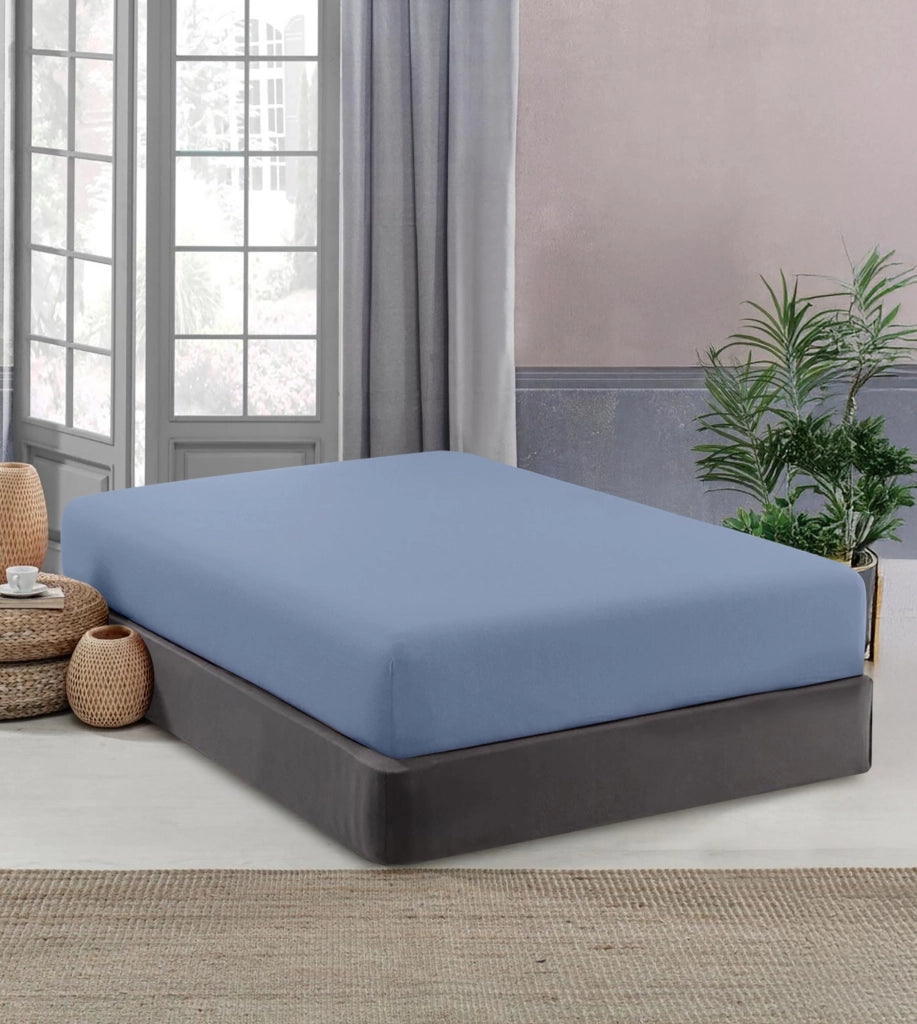 Lenzuolo Sotto No Stiro Con Angoli Elasticizzati Tinta Unita Effetto Raso Fino 27 Cm Lenzuola Microfibra Anallrgica Letto Coprimaterasso  Azzurro - Piazza e mezza