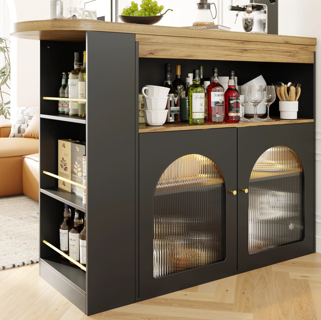 Tavolo bar allungabile e girevole 360° 138-193x39x105 cm con LED; nero