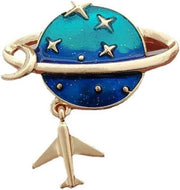 Broche in forma di pianeta azzurro con mezzaluna e stelle, ematite per corsetti e giacche per donne e ragazze.