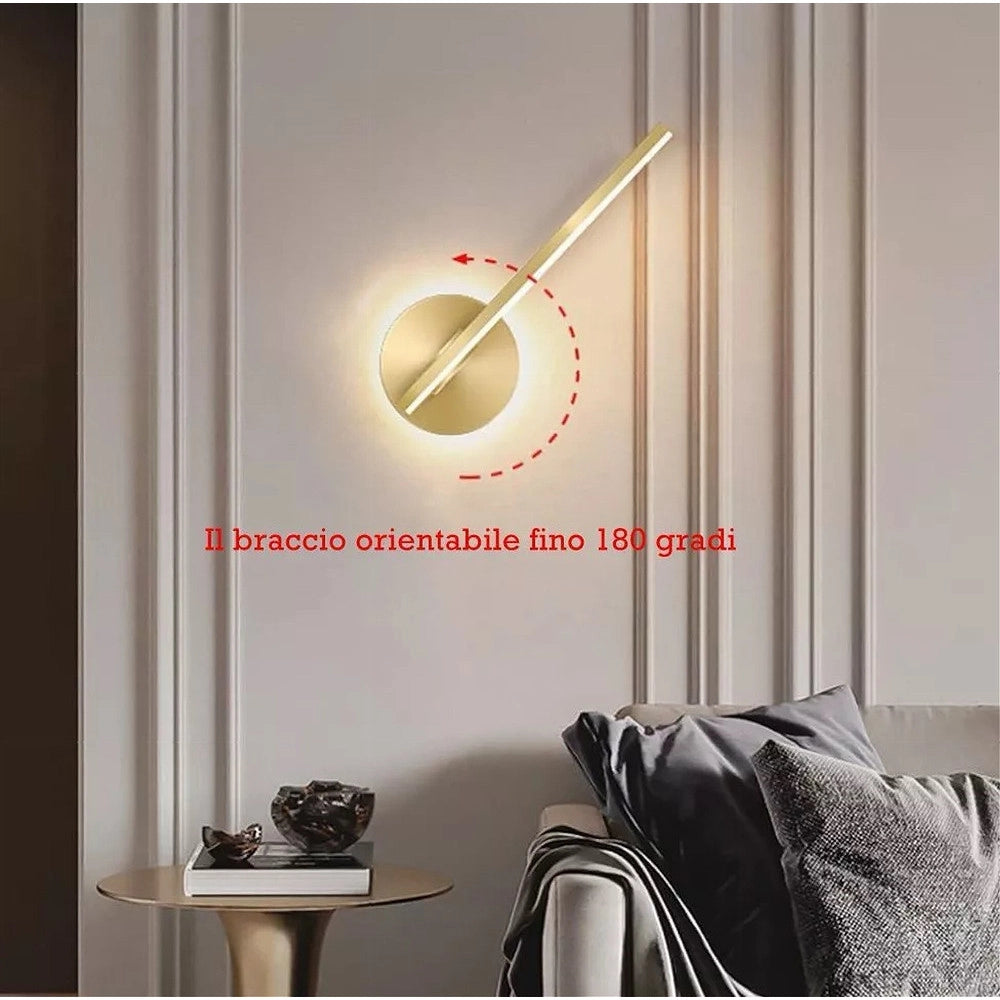 Trade Shop - Applique Da Parete Led 13 Watt Lineare Orientabile Oro Lampada Luce Fredda 50391 -