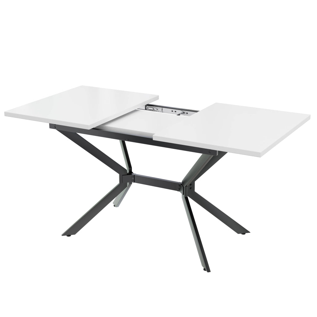 Tavolo da pranzo allungabile per 4-6 persone con piano estensibile stile moderno in MDF bianco con gambe nere