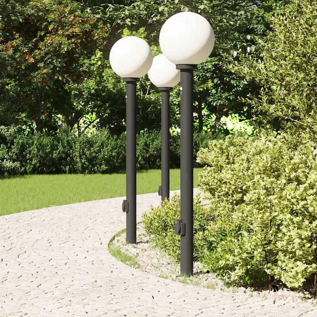 Lampioni a paletto con sensore e presa 3 pz 120 cm neri IP44 4006126