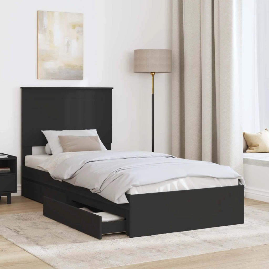 Letto con Contenitore Nero 90 x 190 cm Legno multistrato 3409588