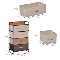 Mobile Cassettiera da Camera da Letto e Soggiorno, Cassettiera con 5 Cassetti Pieghevoli in Tessuto e Ripiano in MDF, 58x29x99cm, Multicolore