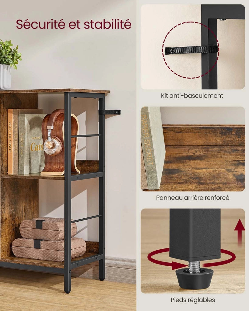 Mobiletto portaoggetti a 3 ripiani libreria in stile industriale 9 cubi per soggiorno ufficio corridoio cucina 33 x 132,6 x 80 cm marrone 12_0006401