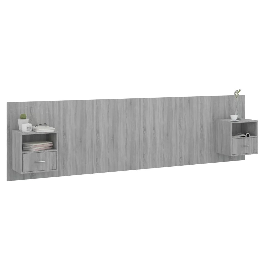 Testiera | Testata Letto con Comodini in Legno Multistrato Grigio Sonoma