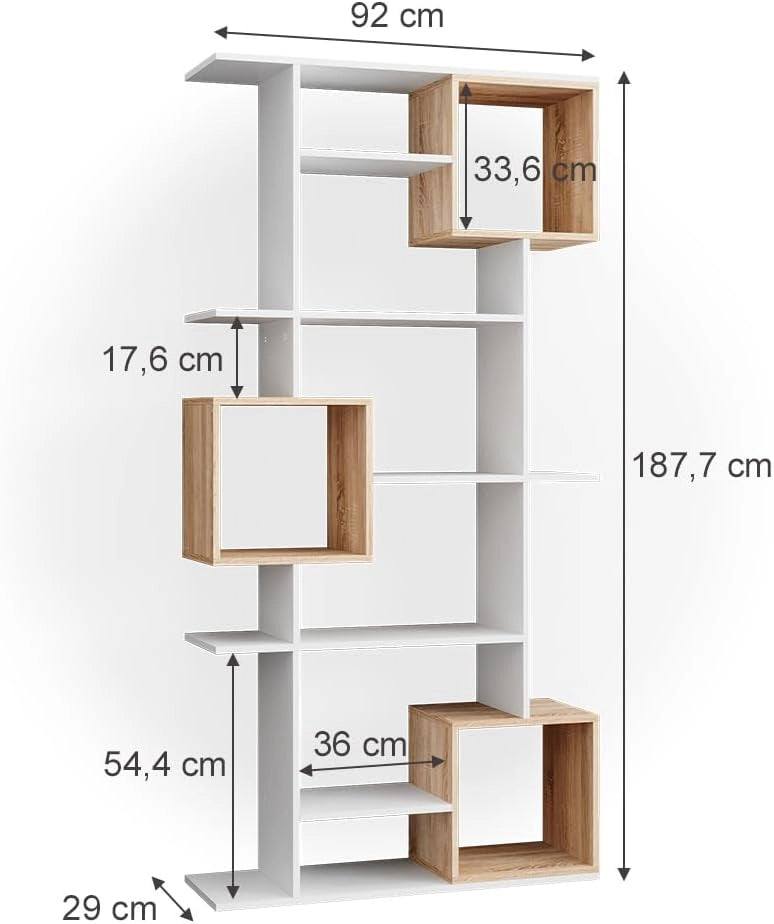 Scaffale Cube, Bianco/Sonoma, 92 x 187.7 cm, per una suddivisione flessibile degli spazi e una conservazione aperta