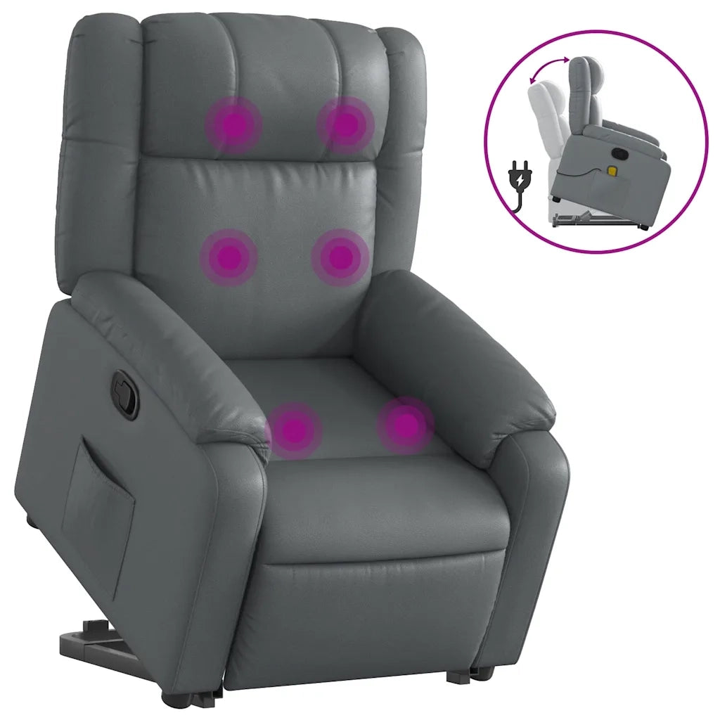 Poltrona Alzapersona Reclinabile Massaggio Grigio Similpelle 3205160
