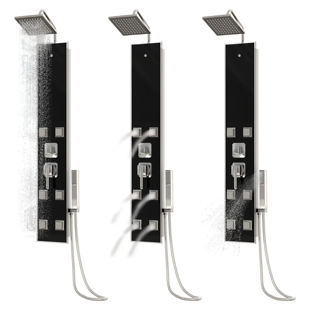 Pannello doccia con soffione rubinetto vetro acciaio inox 130 cm nero 02_0003433