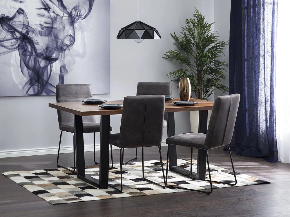 Tavolo da pranzo con piano in noce scuro e gambe a slitta in metallo nero 160 x 90 cm Industriale moderno