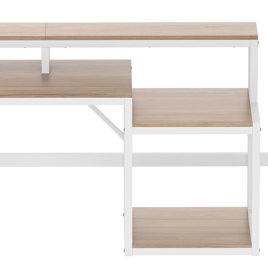 Letto a soppalco 90x200 cm con scrivania, LED e USB in metallo e MDF bianco