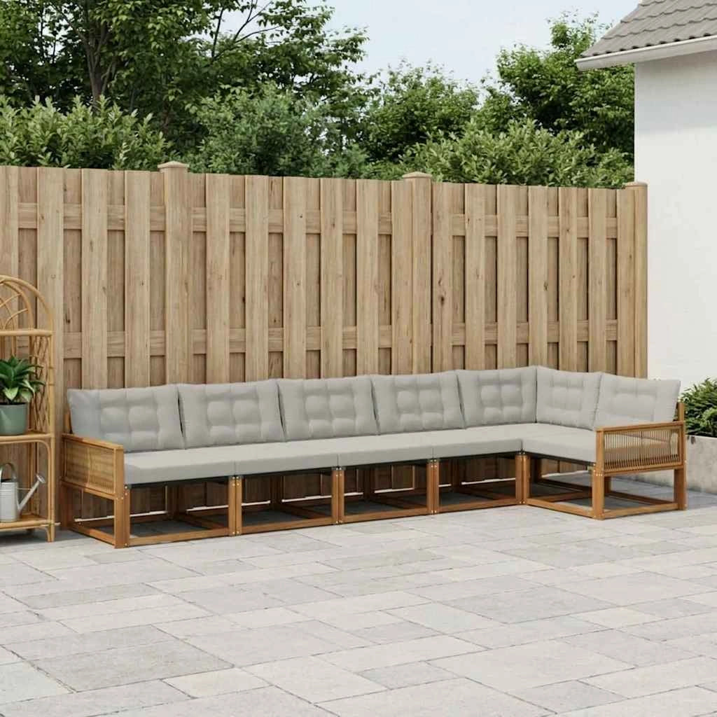 Set di divani da esterno 6 pz Naturale e Grigio Chiaro 3381459