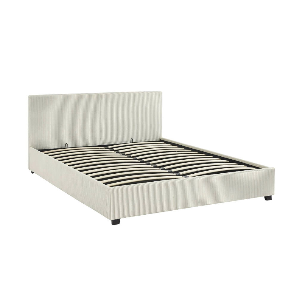 Letto a cassettone con rete a doghe 160x200cm, velluto a coste grosse,